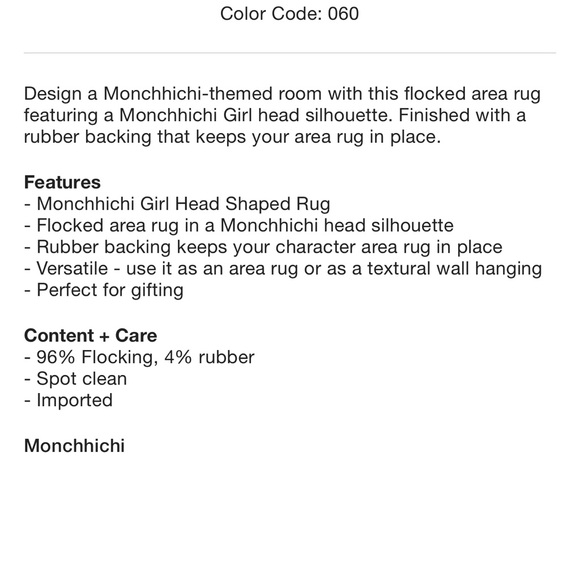 NWT Monchhichi Girl Head Shaped Rug - Picture 2 of 7